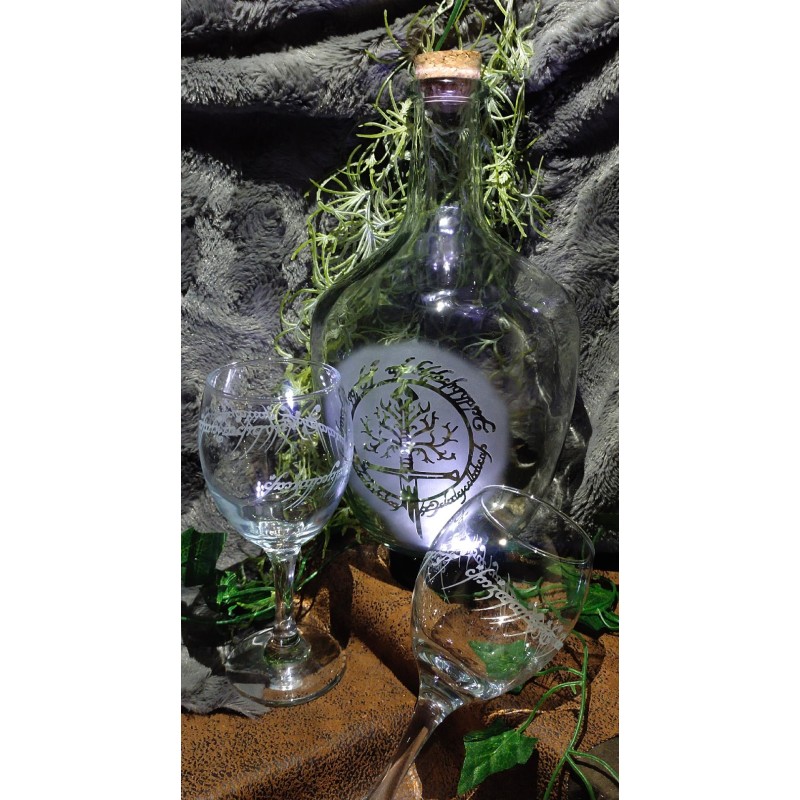 Ensemble Dame Jeanne  + 4 verres à vin "Elfique"