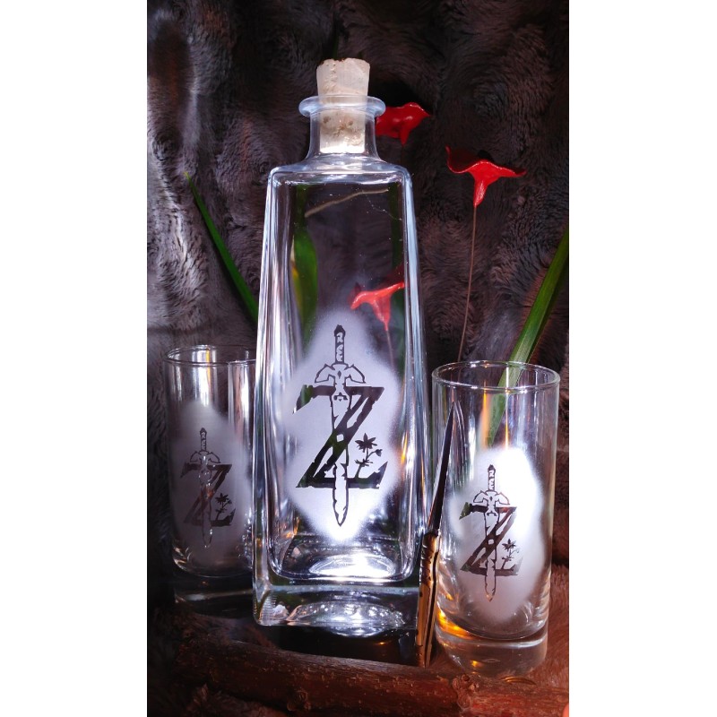 Ensemble "Logo-zelda" bouteille + 2 verres